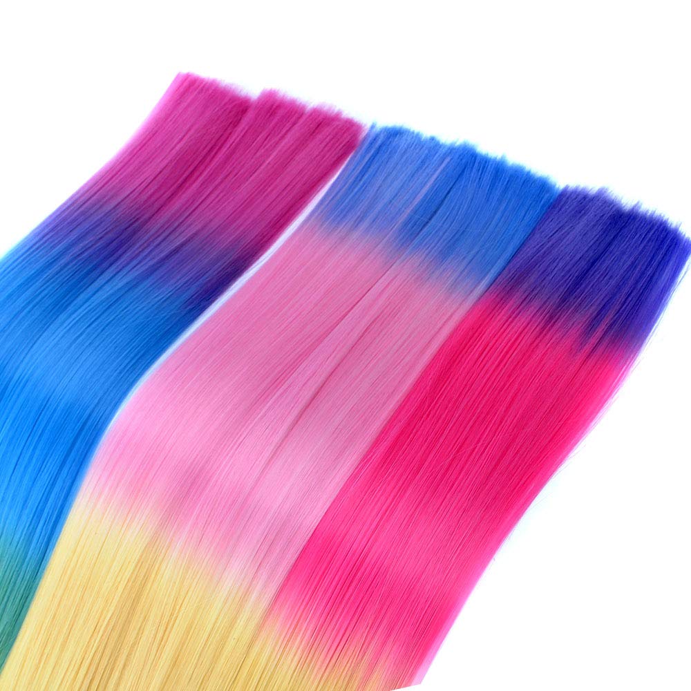 Solid Colorful 20inch Womens Rainbow Synthetic Fiber Feather I Tip Hair Extensions With Mirco Beads(50 Strands, Rainbow Style B)