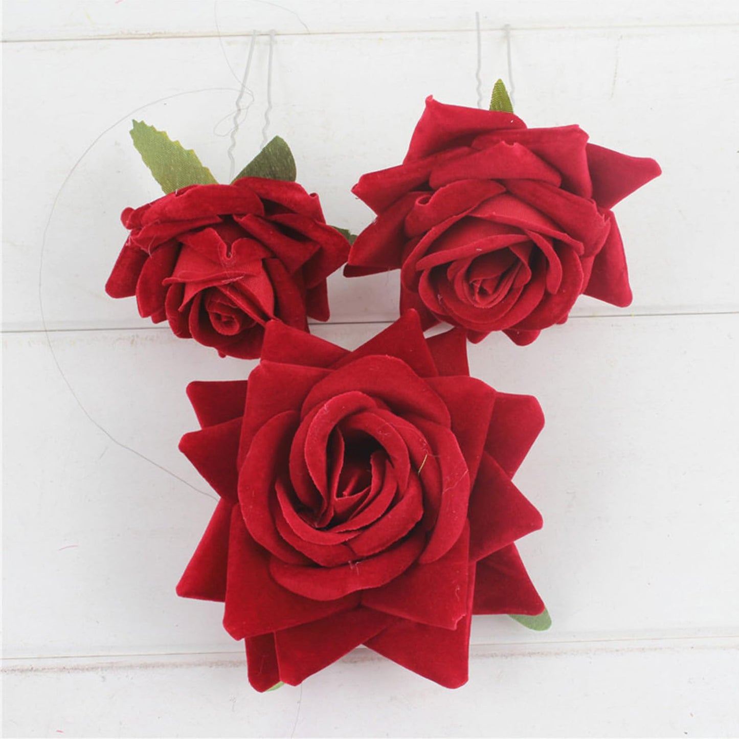 SUNTRADE 4 Pieces Women Rose Hairpin, Bridal Rose Brooch Hair Clip Wedding Floral Clips for Woman Girl Party Wedding (Red)