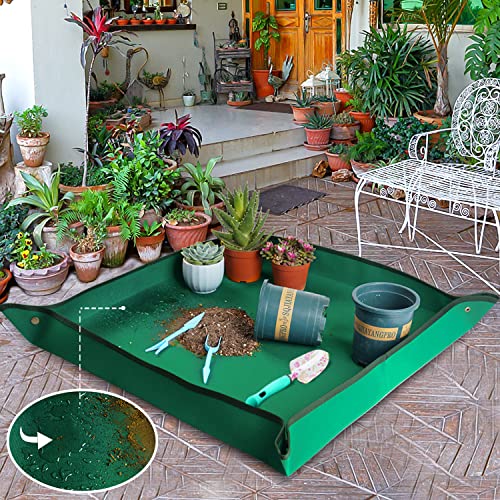 Plant Repotting Mat for Indoor Plants Transplanting Table Top Gardener Portable Potting Tray Potting Soil Tidy Tray Succulents Bonsai Planting Gardening Mat Garden Gifts for Women 29.5"x29.5"