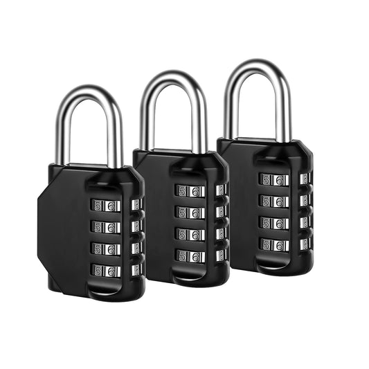 Combination Lock, 4 Digit Combination Padlock for School Gym Sports Locker, Fence, Toolbox, Case, Hasp Cabinet Storage (3 Pack, Black)