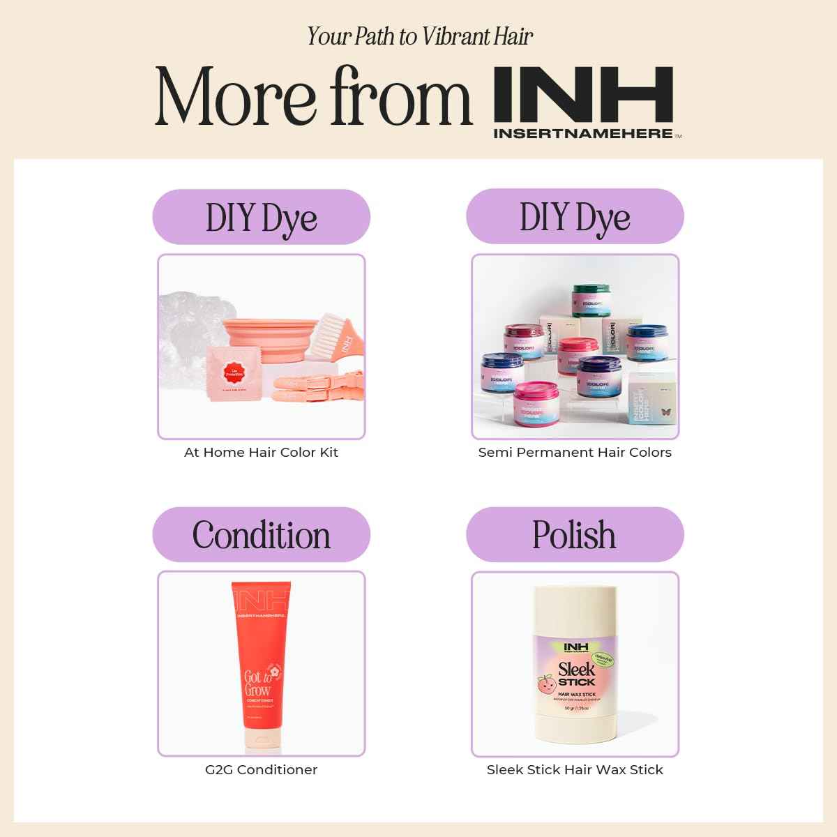 INH Hair Dye Set - Fuchsia Crystal Pink & Violet Semi Permanent Hair Color Duo, Vegan Color Depositing Conditioner, Ammonia & Sulfate-Free, No Bleach, No Peroxide, Ready to Use Bundle, 6oz
