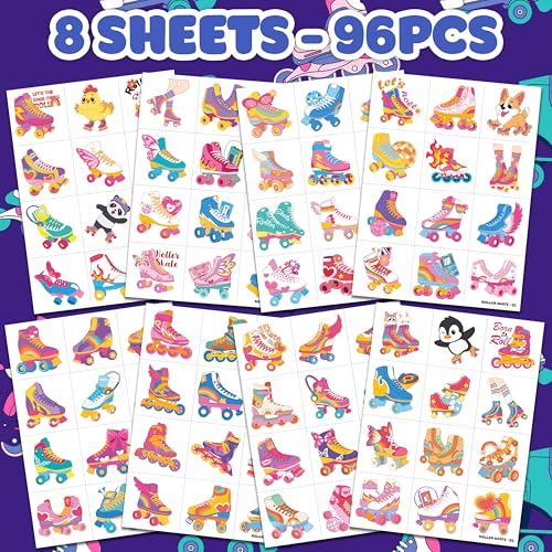 96 PCS Roller Skate Temporary Tattoos for Kids Party Favors