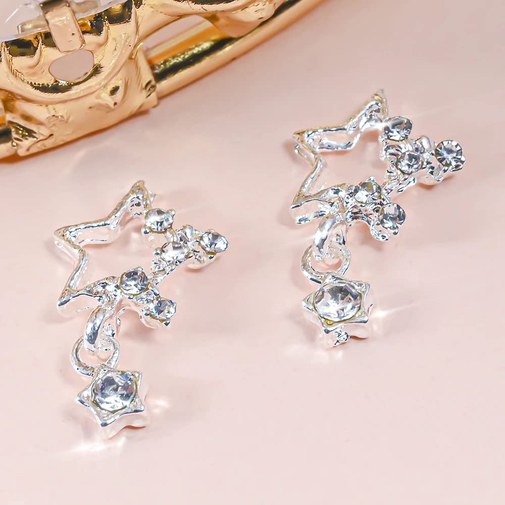 16 Pcs Shiny Star Nail Charms Rhinestones 3D Alloy Star Charms for Nails Gold Silver Nail Jewelry Acrylic Nails Design Star Shape Nail Gems Crystal Nail Art Rhinestones Accessories DIY Craft Supplies