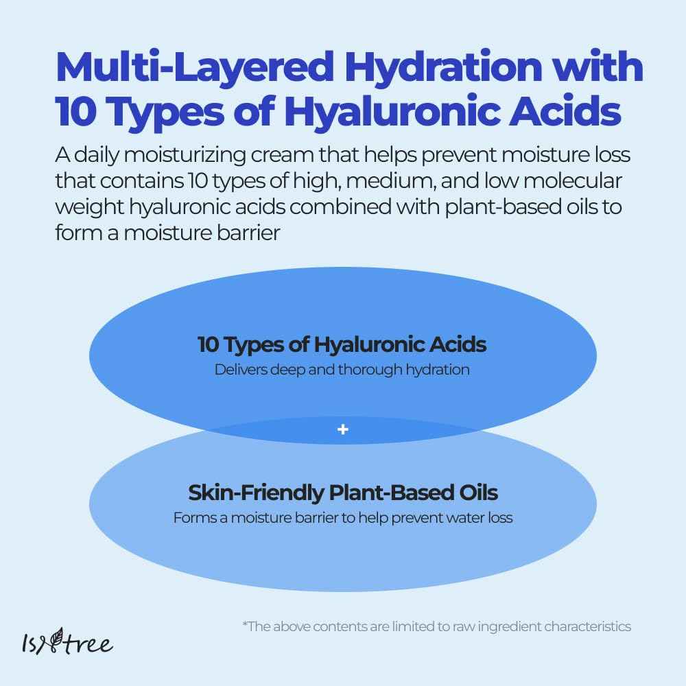 ISNTREE Hyaluronic Acid Moist Cream 100ml, 3.38 fl.oz | Korean Skincare | Deep Hydration for Dry Skin | Balances Oil & Moisture | Lightweight & Non-Greasy | Fragrance-Free