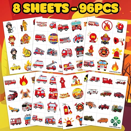 96-Piece Fire Truck Temporary Tattoos for Kids