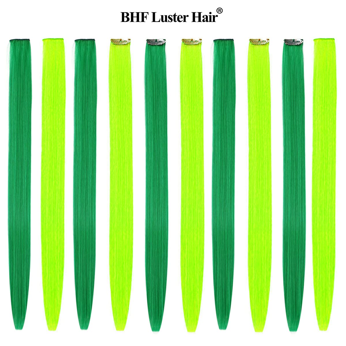 BHF Neon Yellow Green Hair Extensions Clip in Halloween Hair Accessories for Kids Girls Women Bright Vibrant Neon Hair Extensions Fairy Hairpieces Long Straight Color Hair Extensions 22"