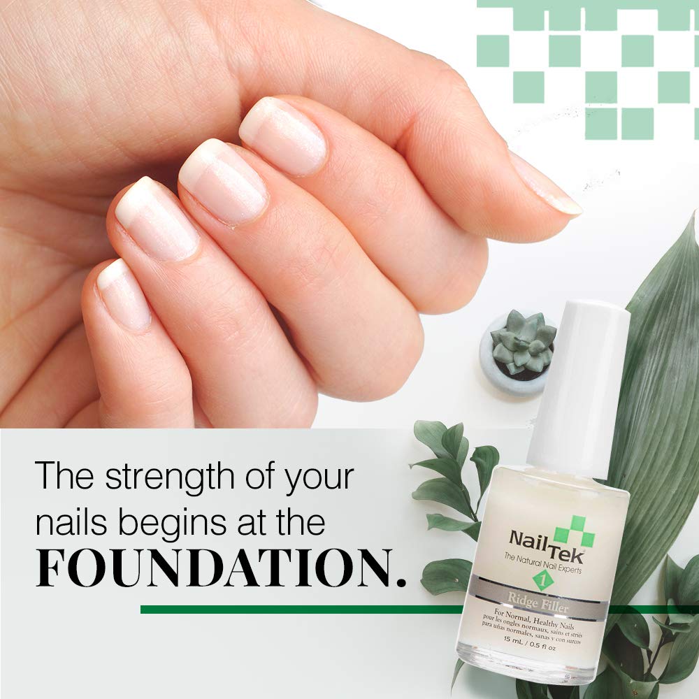 Nail Tek Foundation 1, Ridge Filling Strengthening Base Coat for Strong, Healthy Nails, 0.5 oz, 2-Pack