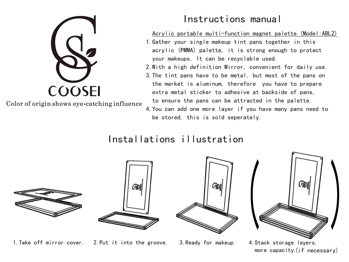 Coosei Acrylic empty Magnetic Eyeshadow Palette Makeup Palette empty with glass mirror DIY depotting palette for Eyeshadow dABL2-1(1 layer))