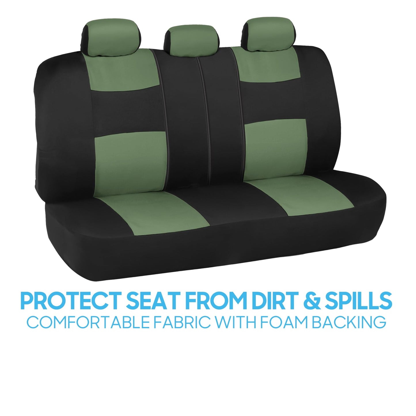 BDK PolyPro Car Seat Covers Full Set in Green on Black, Front and Rear Split Bench Seat Covers for Cars, Easy to Install Car Seat Cover Set, Car Accessories for Auto Trucks Van SUV - Green