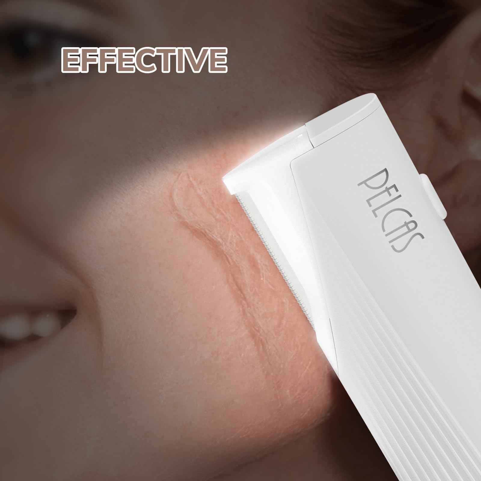 PELCAS Electric Dermaplaning Tool for Face with LED Light, Mini Facial Dermaplaning Razor Kit, Painless 3 Speeds Facial Peach Fuzz & Hair Removal at Home for Women with 6 Blades Off White