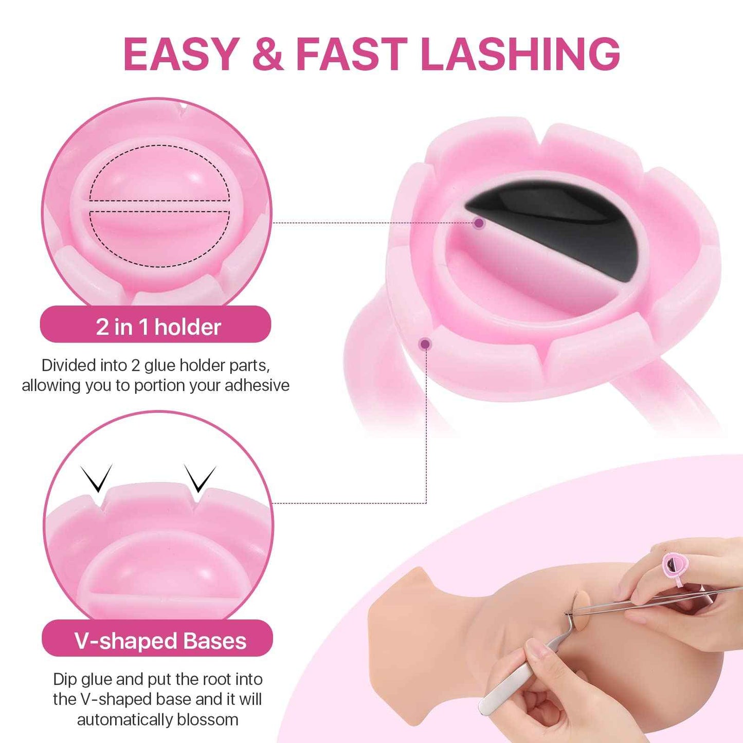 Pretty memory Eyelash Extension Kit,100 Glue Ring Holder | 100 Disposable Mascara Brushes Wands | 100 Pairs Under Eye Gel Pads | 2 Medical Tapes | 2 Tweezers| 1 Lash Mirror - Lash Extension Supplies