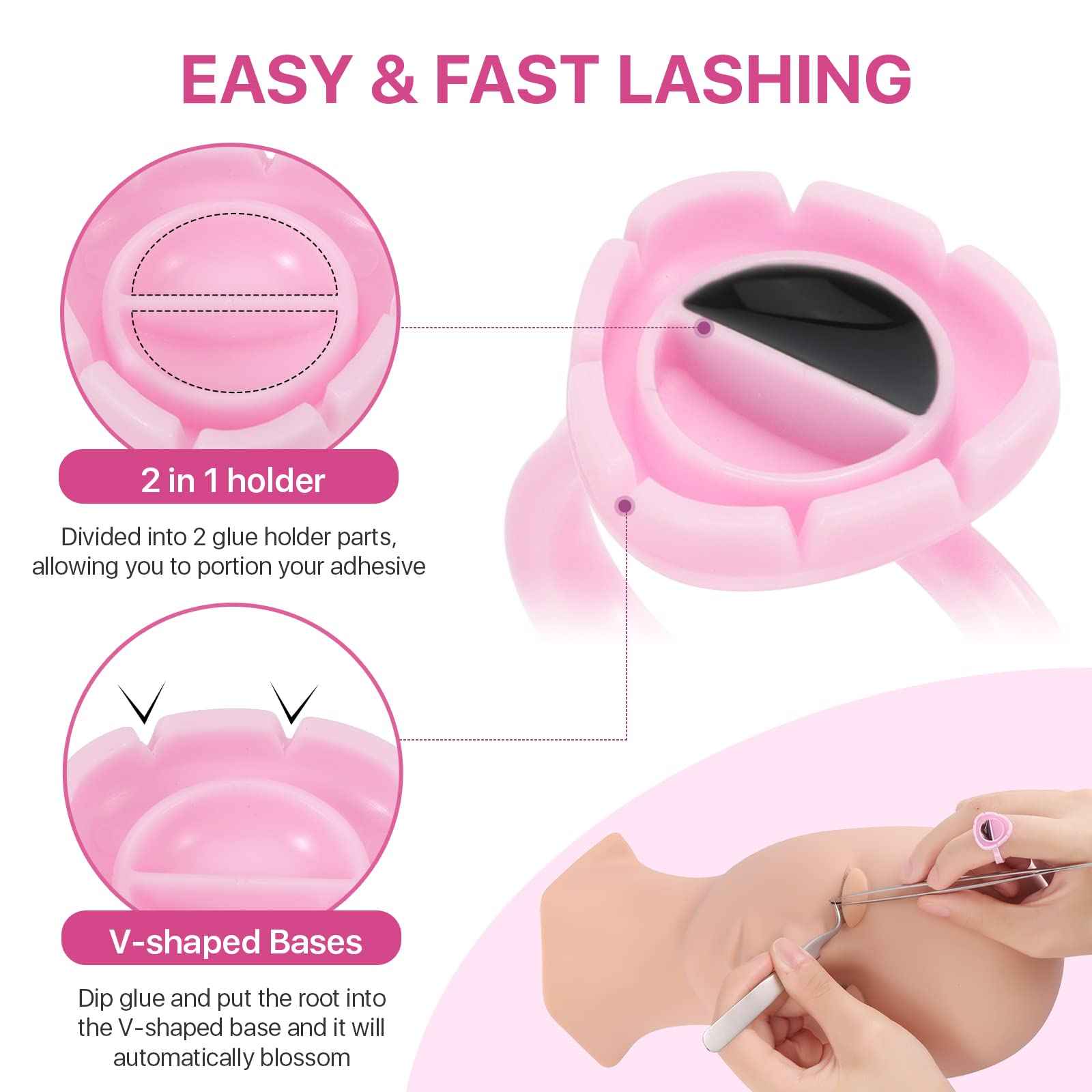 Pretty memory Eyelash Extension Kit,100 Glue Ring Holder | 100 Disposable Mascara Brushes Wands | 100 Pairs Under Eye Gel Pads | 2 Medical Tapes | 2 Tweezers| 1 Lash Mirror - Lash Extension Supplies