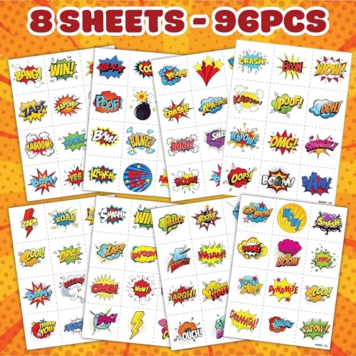 96PCS Hero Temporary Tattoos Stickers for Kids
