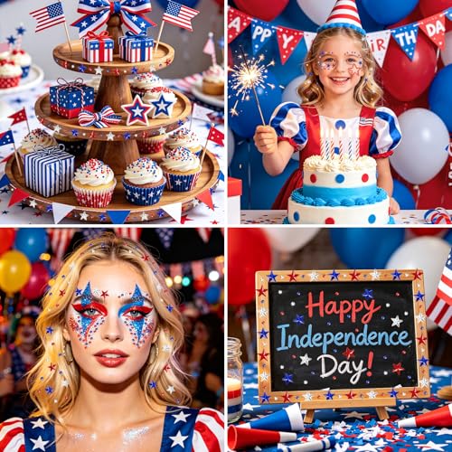 Patriotic Face Gems Stickers - 80pc Red White Blue Rhinestones
