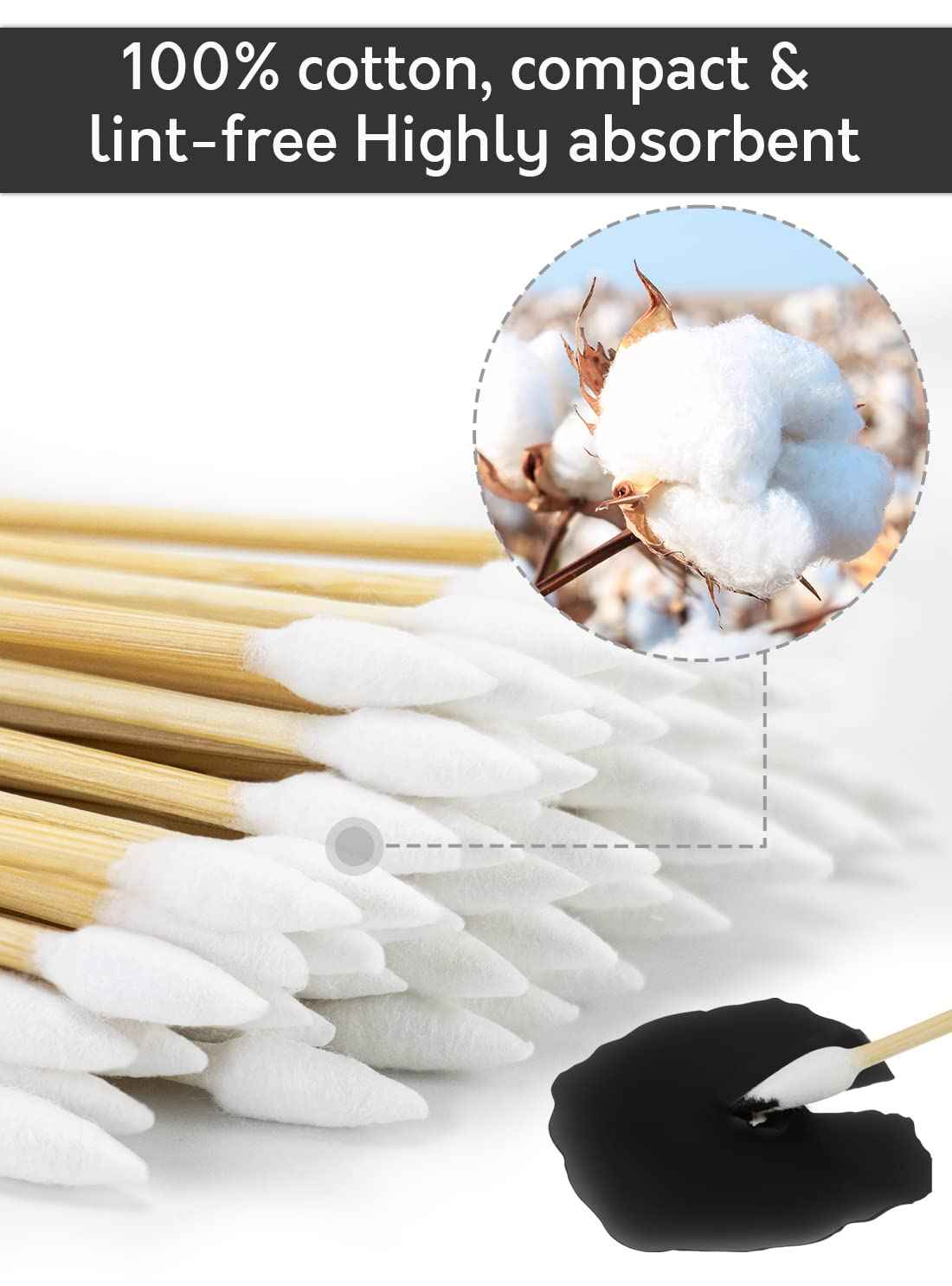 1000 PCS 6" Cotton Swabs - Lint Free Sturdy Cotton Swabs with Bamboo Handle for Gun Cleaning, Makeup, Electronic