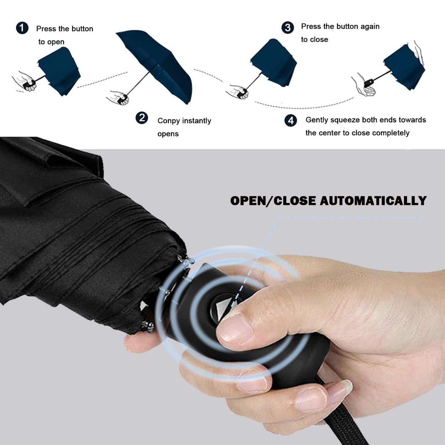 SIEPASA Sakura Windproof Travel Compact Umbrella - Automatic Umbrellas for Rain, Fiberglass Frame, Plastic Handle, Half Round Shape, Portable, Small, Lightweight, Ideal for Men and Women