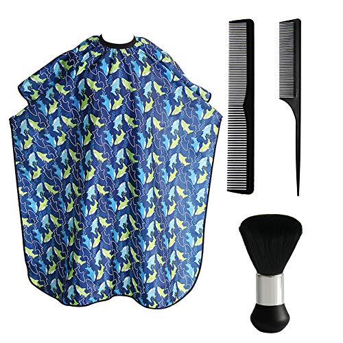 Kids Haircut Cape and Neck Duster Brush Hair Comb Set Professional Barber Hairbrush and Children Dolphin Hairdresser Apron with Adjustable Snap Closure Extra Long Cape 47x39 inch