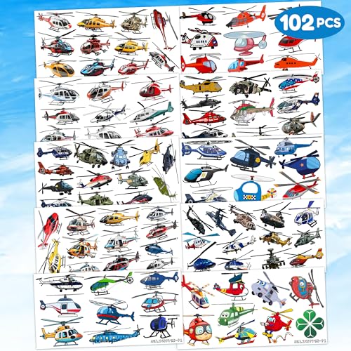 102 Pcs Helicopter Temporary Tattoos for Kids - Party Favors