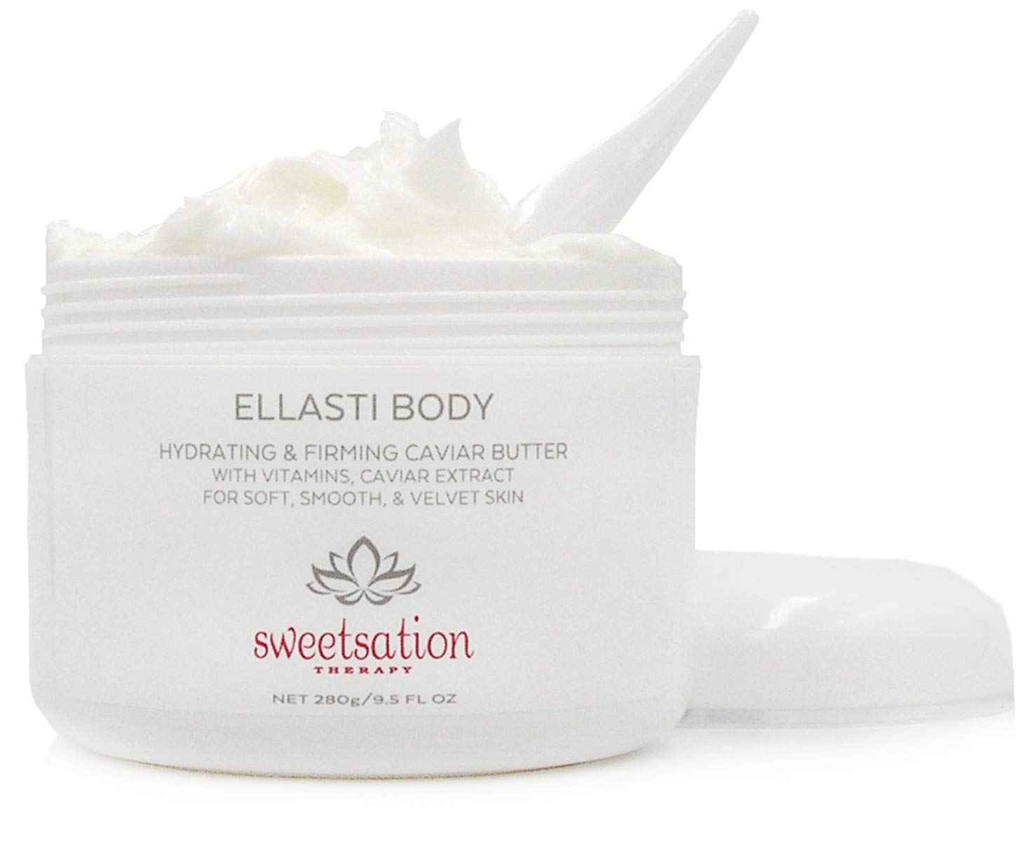 Sweetsation Therapy / YUNASENCE ELLASTIBODY Hydrating Firming Caviar Butter Moisturizing Cream, with Caviar Extract, Vitamin E, Reishi, Avocado & Green Tea. 9.5oz. For soft, comforted skin.