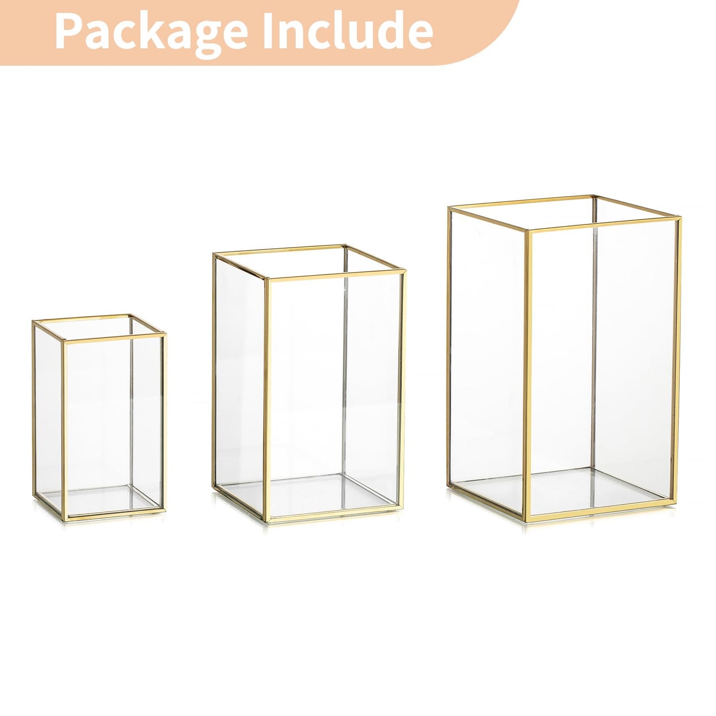 NUPTIO Hurricane Glass Candle Holders: 3Pcs Gold Lanterns Candle Holder for Pillar Candles Geometric Table Centerpiece for Outdoor & Indoor Wedding Christmas Holiday Party Decor 8.1 & 6.5 & 4.7 inch