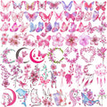 PAGOW 60 Sheets Pink Butterfly Temporary Tattoos Stickers