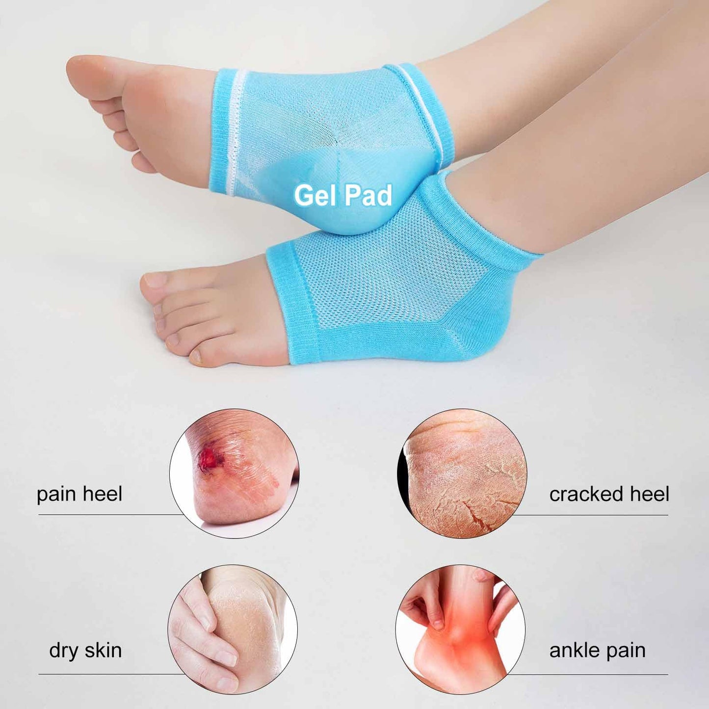 ZAKASA Moisturizing Gel Heel Socks for Dry Cracked Heels Repair - 3 Pairs Gel Lined Toeless Spa Socks for Foot Care Treatment Overnight