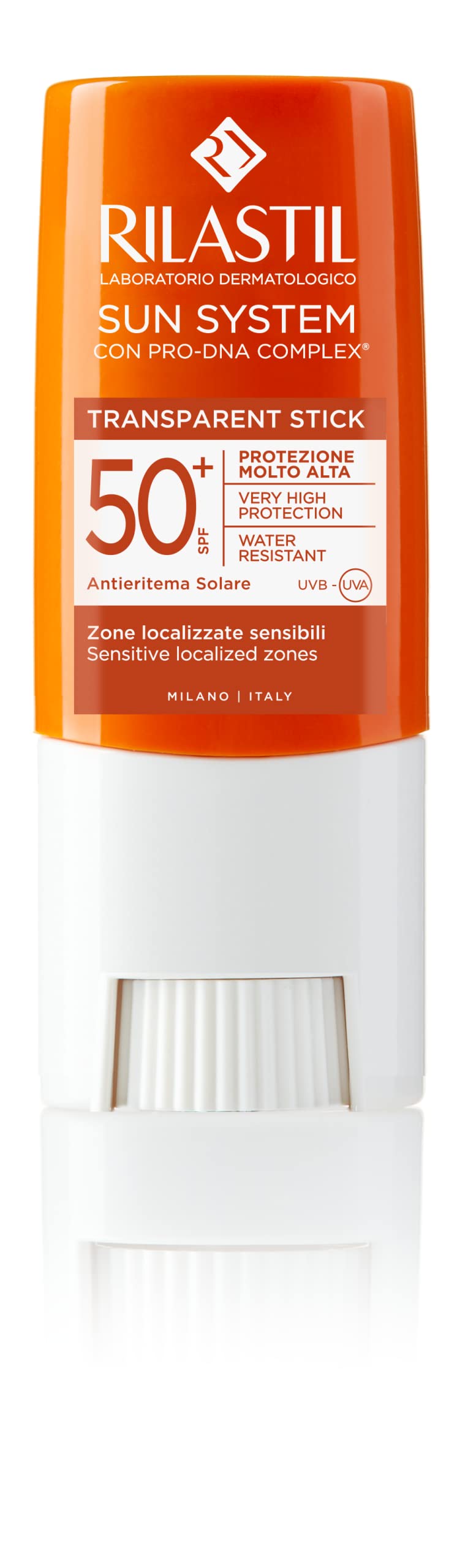 Rilastil Sun system Stick Solare Transparente SPF 50+ per Pelli Sensibili e Zone Delicate, Resistente all'Acqua, 0% Parabeni,Senza profumo, 8,5ml