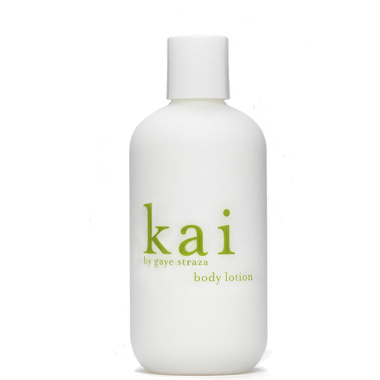 kai Body Lotion, 8 Fl Oz., shea butter, extracts of cucumber, comfrey and ivy, scented with the delicously, fresh + clean signature fragrance, vegan, cruelty free, made in the usa