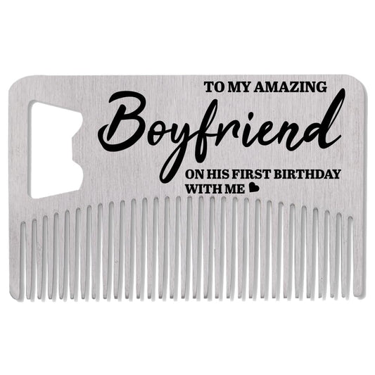 Boyfriend First Birthday Gifts for Boyfriend Bf 1st Birthday Gift for Boyfriend Fiance Mens Beard Comb for Beard Men Boyfriend Happy Birthday Presents for Men Boyfriend Bf Gift Bottle Opener