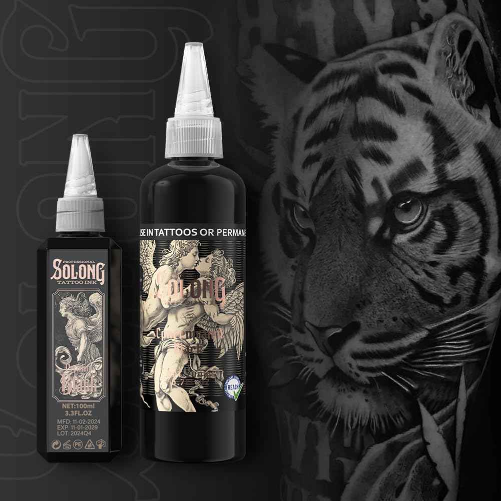 Tattoo Ink,Solong S Series 3.4oz(100ml) Professional Black Tattoo Ink for Outlining,Shading and Blending-Premium Black Tattoo Supplies,TI303S-100-031