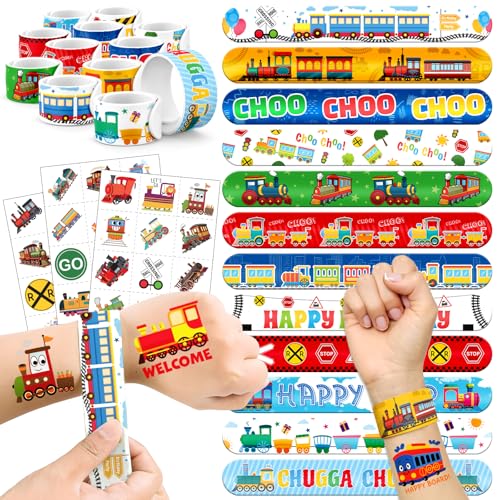 Train Party Favors Set - 24 Slap Bracelets & 36 Tattoos