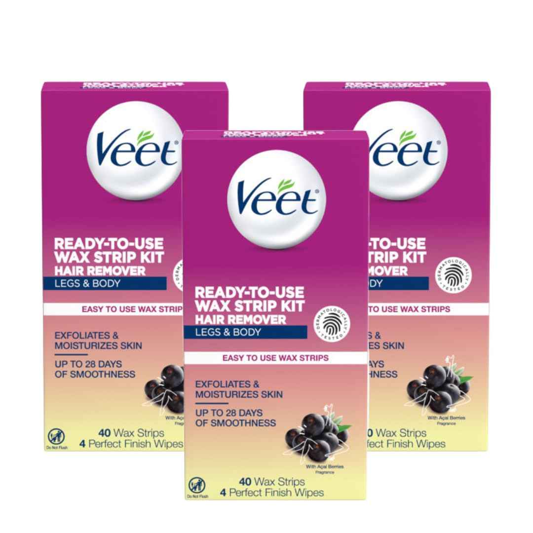 Veet Leg and Body Hair Remover Cold Wax Strips, 40 ct (Pack of 3)
