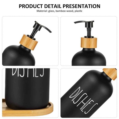 2 Pack Soap Dispenser Bottle with Bamboo Pump Soap Tray 16 Oz Refillable Hand Soap Container Reusable Detergent Bottle Glass Soap Lotion Dispenser Set for Kitchen Bathroom Shampoo