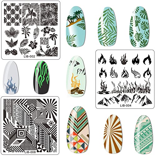 LiBiuty Nail Art Stamping Plate Kit, 12PCS Stamp Stencil Plates with Different Image Flower Leaves Animal Lace Pattern, 1 Silicone Double Sided Clear Stamper, 1 Scraper, 1 Template Storage Bag