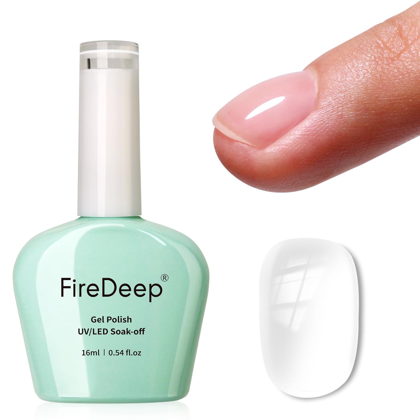 Firedeep Rubber Base Gel Polish, 16ML Clear Base Gel for Nails Builder Gel Nail Strengthener Gel Nail For Starters DIY Nail Art U V LED Soak Off 1Pcs