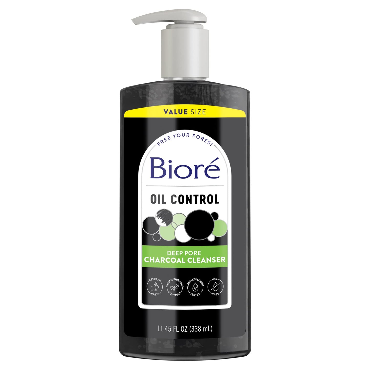 Biore Deep Pore Charcoal Face Wash, Daily Facial Cleanser for Dirt & Makeup Removal, for Oily Skin, Value Size, 11.45 fl oz