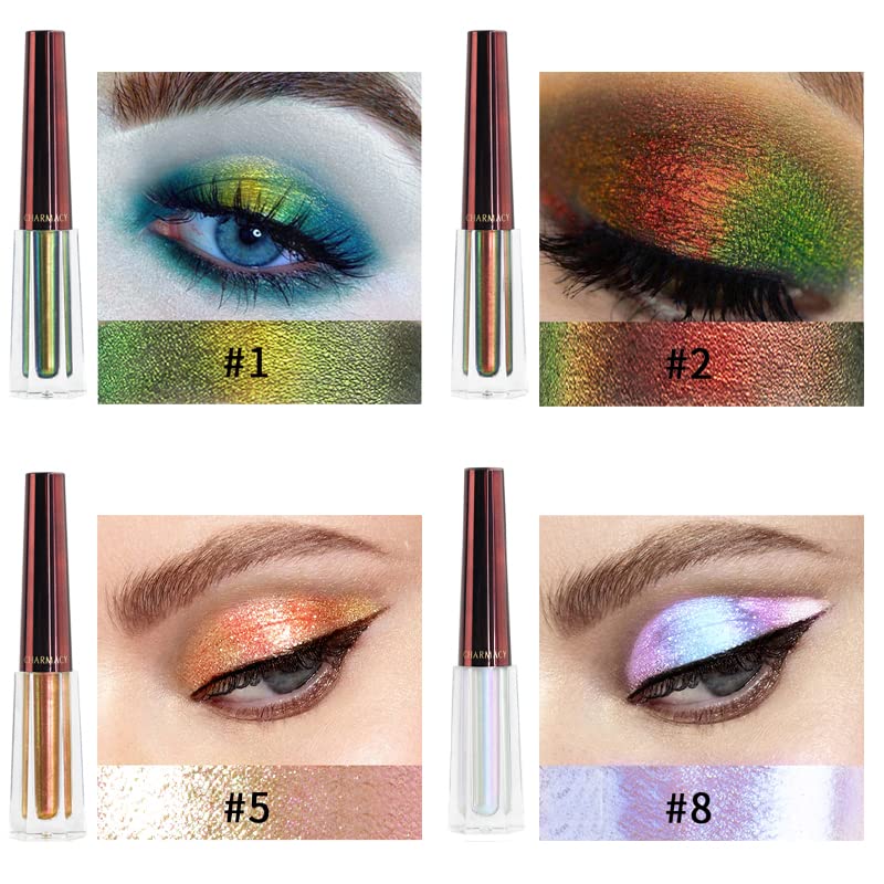 CHARMACY Liquid Duochrome Eyeshadow, Multi-Dimensional Eye Looks, Long Lasting Glitter Eye Shadow Sets Metallic Pigments, Quick Drying, Sparkling Shiny Eye Makeup for Beginners, 1.6g (#101)