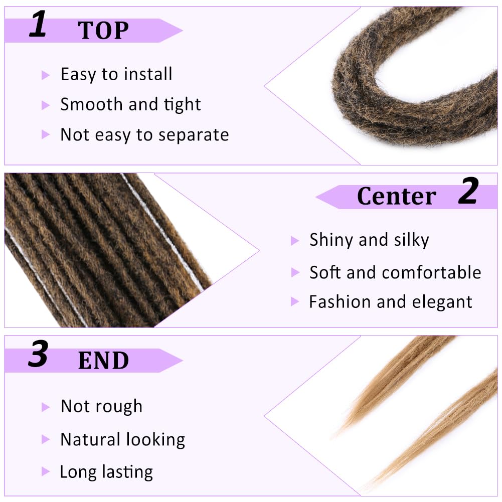 BUFENGSUN Straight Dreads Synthetic Double Ended Dreadlock Extensions 20inches 10 Strands Thin Soft DE Dreadlocks Extensions for Women (10 Strands, 1B/27)