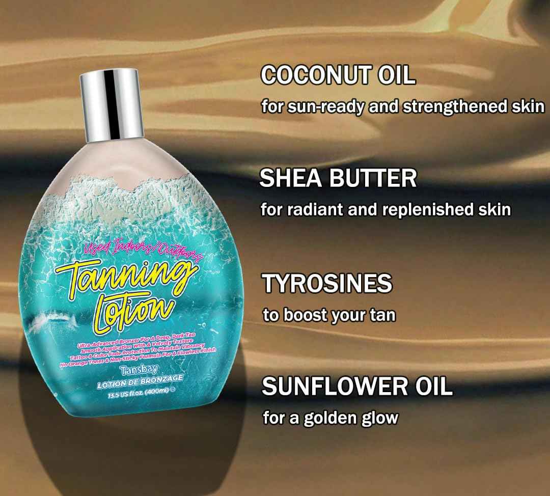 Tansbay Tanning Bed Lotion Accelerator, Indoor Tanning Lotion For Tanning Beds Bronzer, Bronzing Sunbed Tanning Cream For Outdoor Sun, DHA Free, 13.5oz