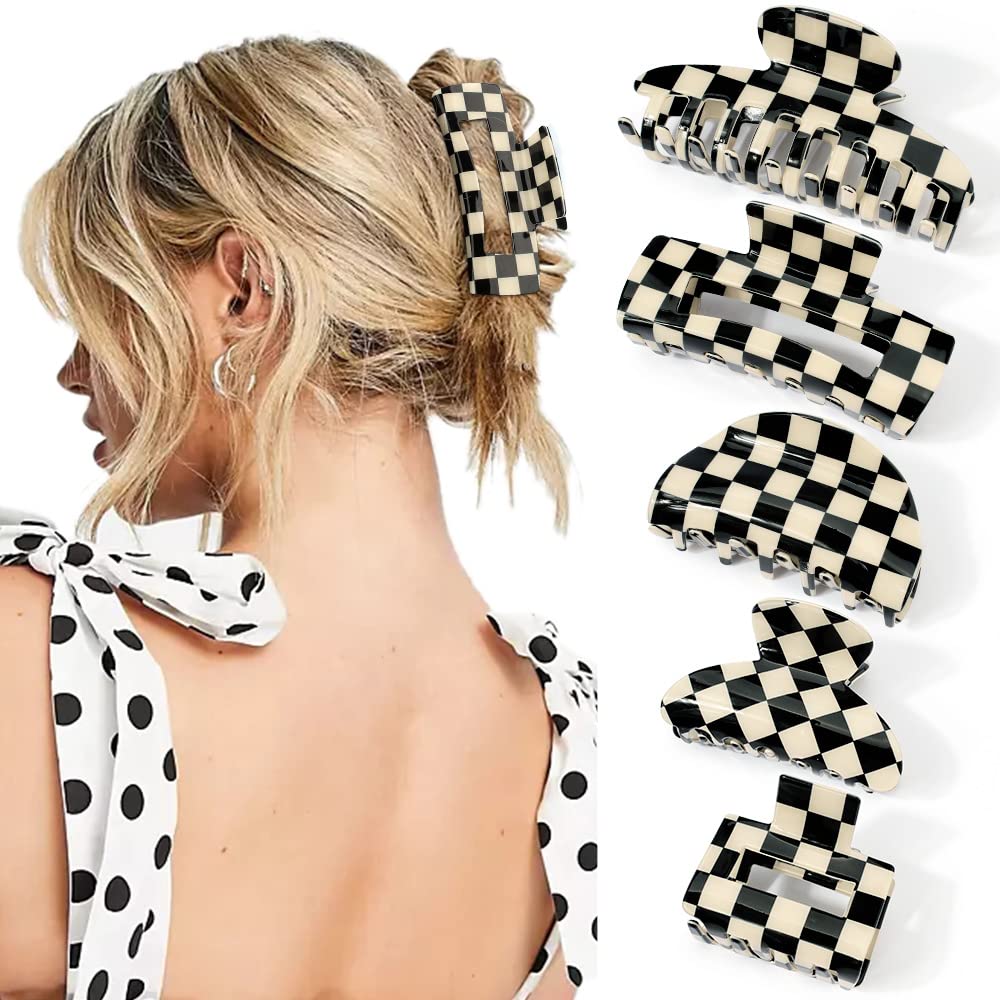 Ahoney 5 Pack Checkered Hair Clip Hair Barrettes for Women Cute Big Claw Clips Y2k Accessories Aesthetics Banana Clip 80s 90s Hair Accessories Heart Hair Clip Christmas Gift