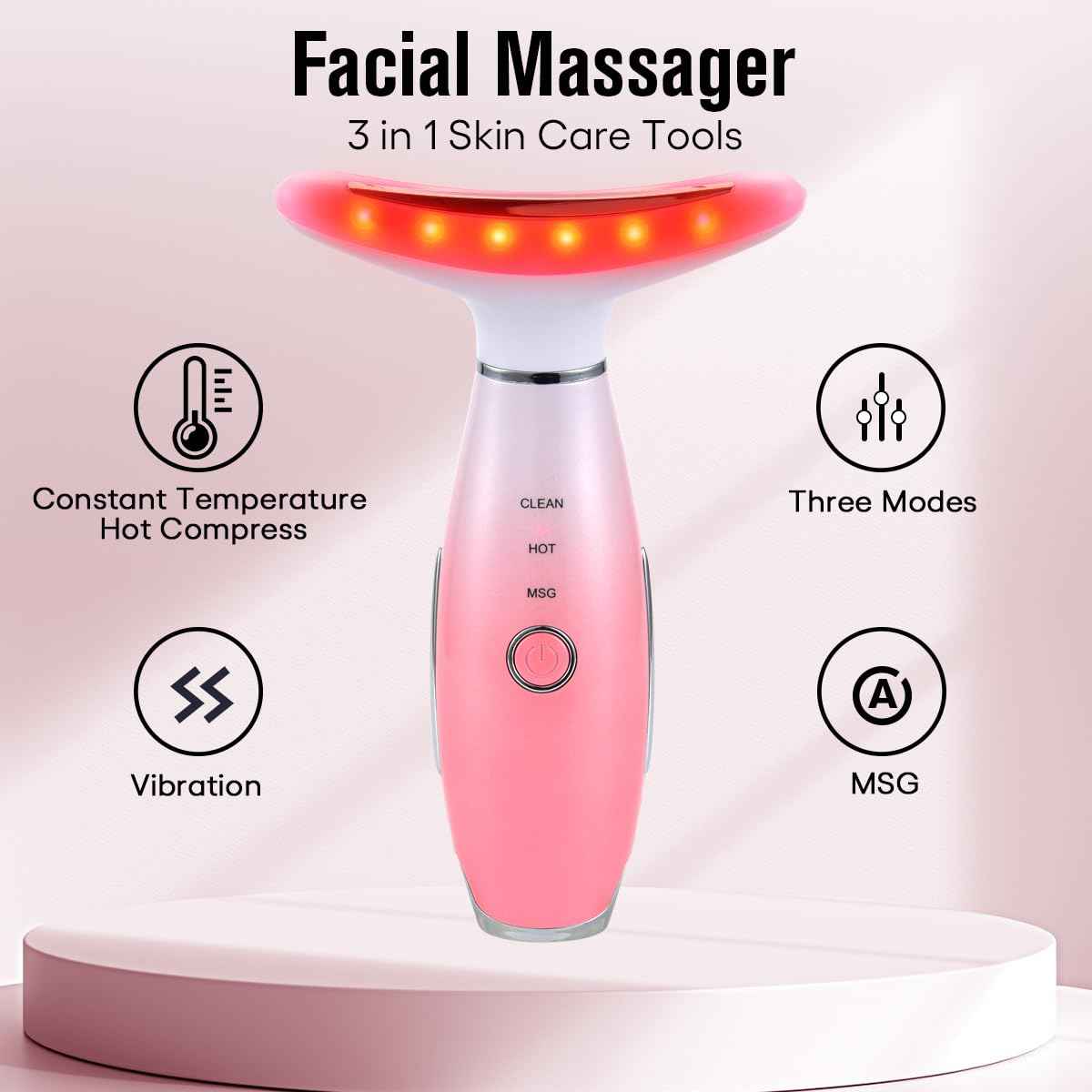 LATME Facial Massager,Neck Face Massager Tool,3 Mode Massage with Heat,Portable Beauty Instrument for Skin Care Women Gift (Gradient Pink)