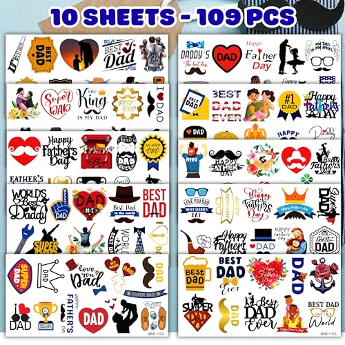 Generic Happy Father's Day Temporary Tattoos Fathers Day Best Dad Ever Party Decorations Party Supplies Favors Decor Papa Tool Gifts for Kids Adults Prizes Rewards (109 PCS), Blue