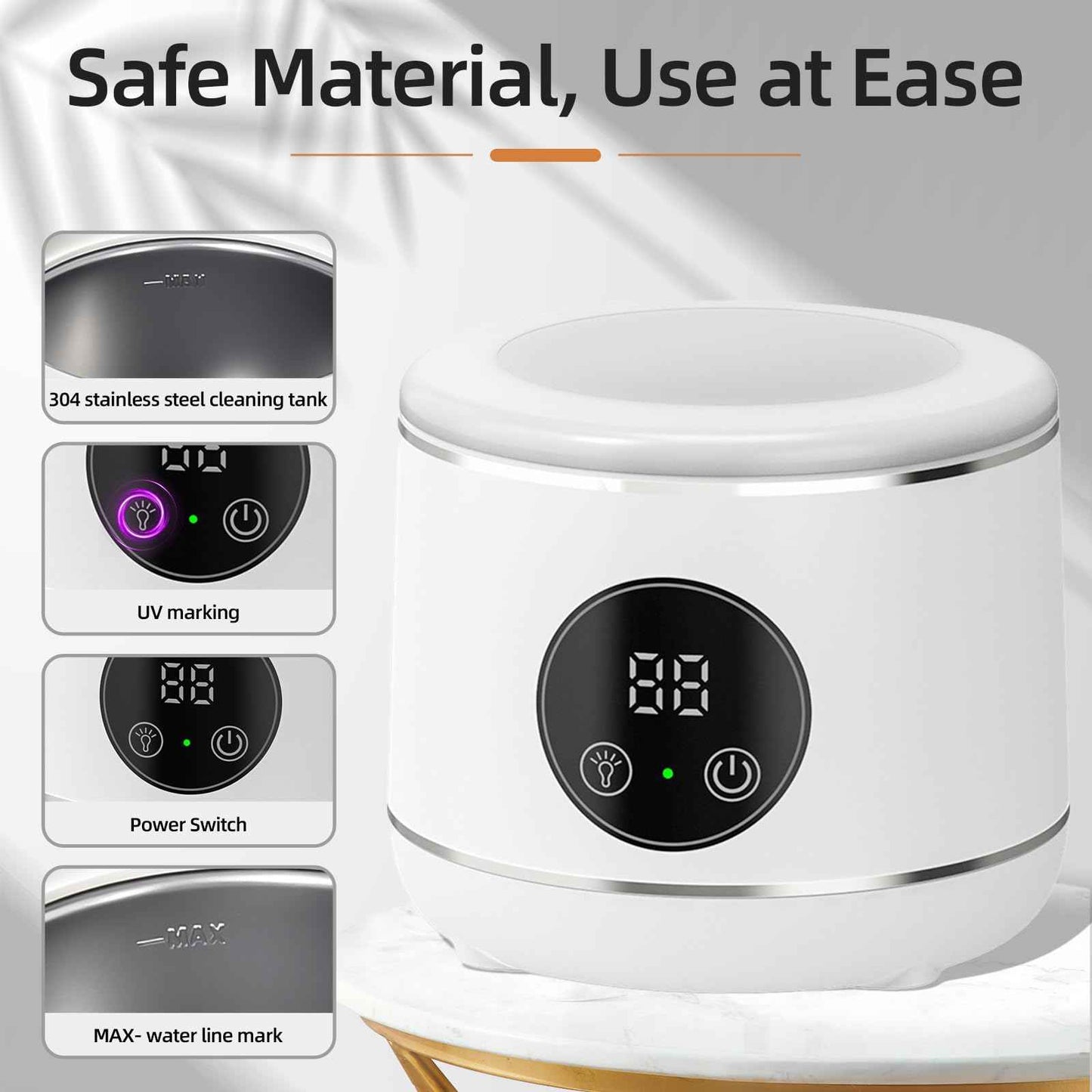 Ultrasonic Retainer Cleaner Machine, Professional Dental Appliance Cleaning Device. 3 Cleaning Modes（45khz, 20W，230ml White,YKL）