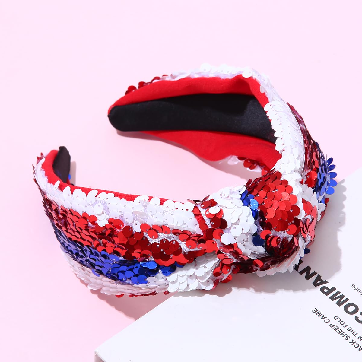 CULHEITE American Flag Headband Independence Day Glitter Sequin Headband Women Knotted Patriotic Hair Band Holiday Fashion Hair Accessories for Women Girls