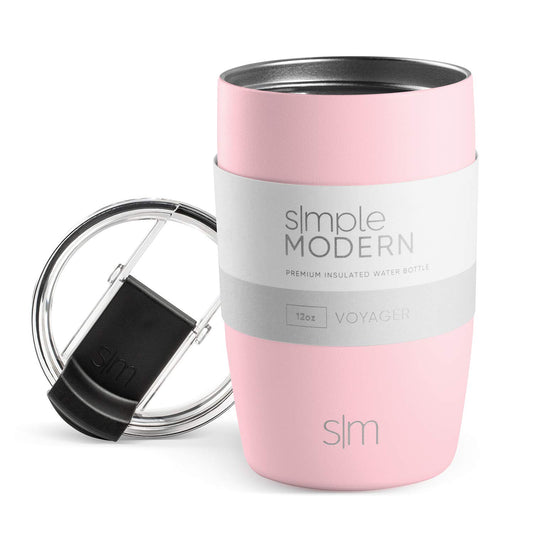 Simple Modern Travel Coffee Mug Tumbler with Flip Lid | Reusable Insulated Stainless Steel Cold Brew Iced Coffee Cup Thermos | Gifts for Women Men Him Her | Voyager Collection | 12oz | Blush