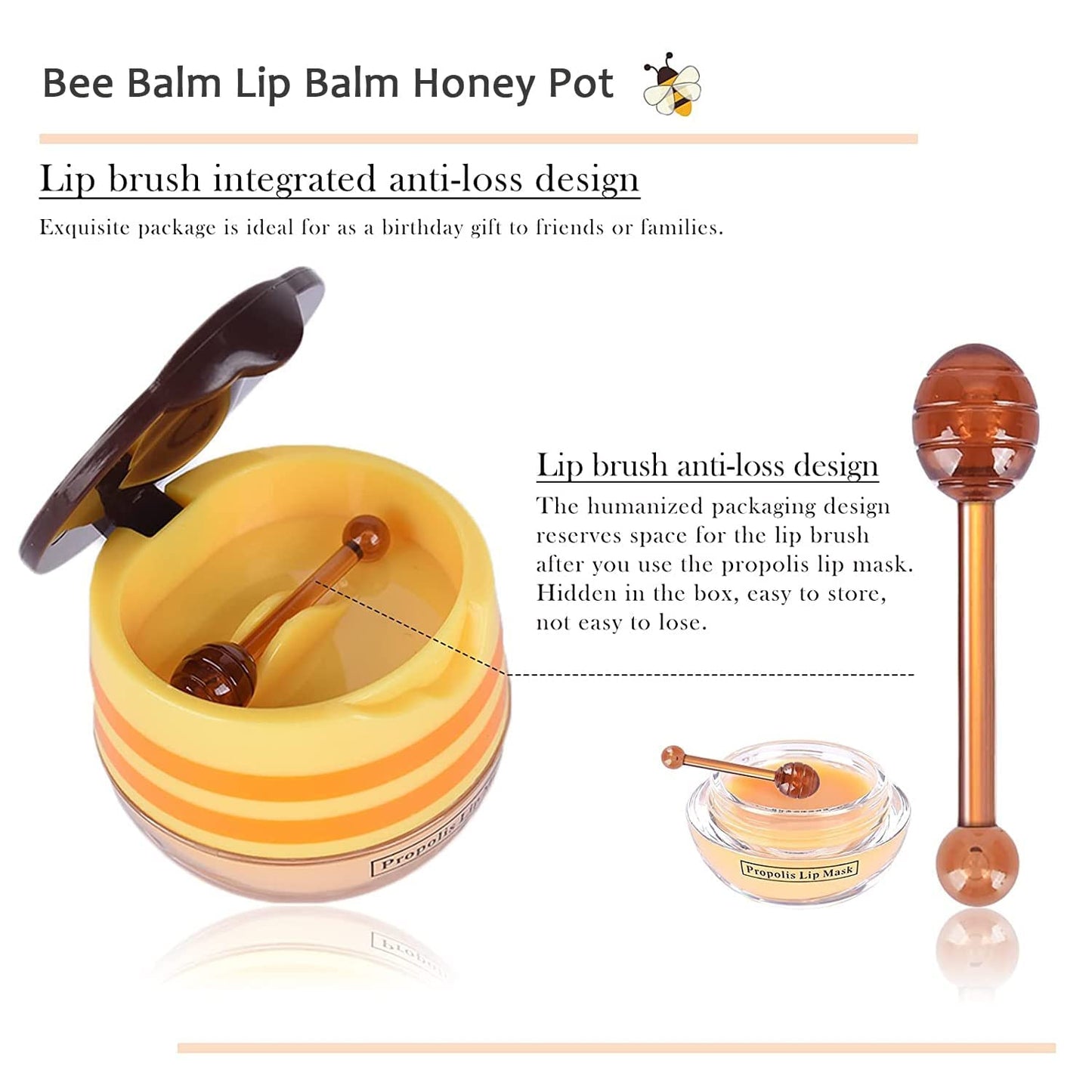 Bee Lip Balm Honey Pot,Strawberry & Honey Moisturizing Propolis Lip Mask,Hydrating Prevention Dry and Cracked Lip Scrubs Exfoliator,Lip Sleep Mask Reduces Lip Lines Lip Skin Care Products