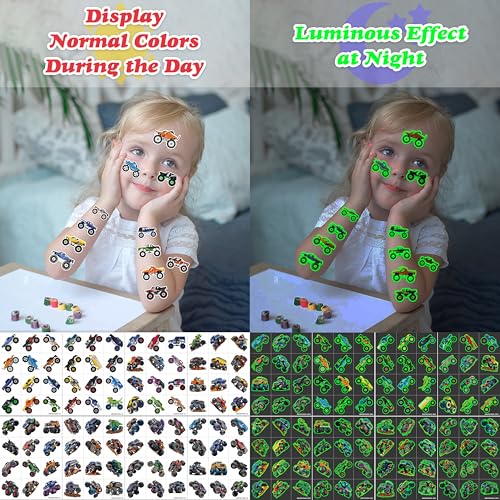 96 PCS Glow in Dark Monster Truck Temporary Tattoos for Kids