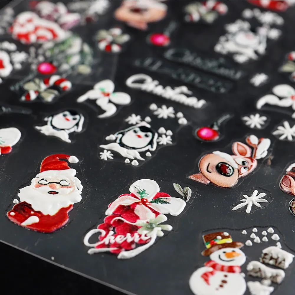 Christmas Nail Art Stickers Decals Deer 5D Embossed Nail Decals 6PCS Santa Claus Winter Snowy Tree Penguin Snowman Christmas Nails Design Holiday Nail Sticker for Manicure Nail Art Decoration Supplies