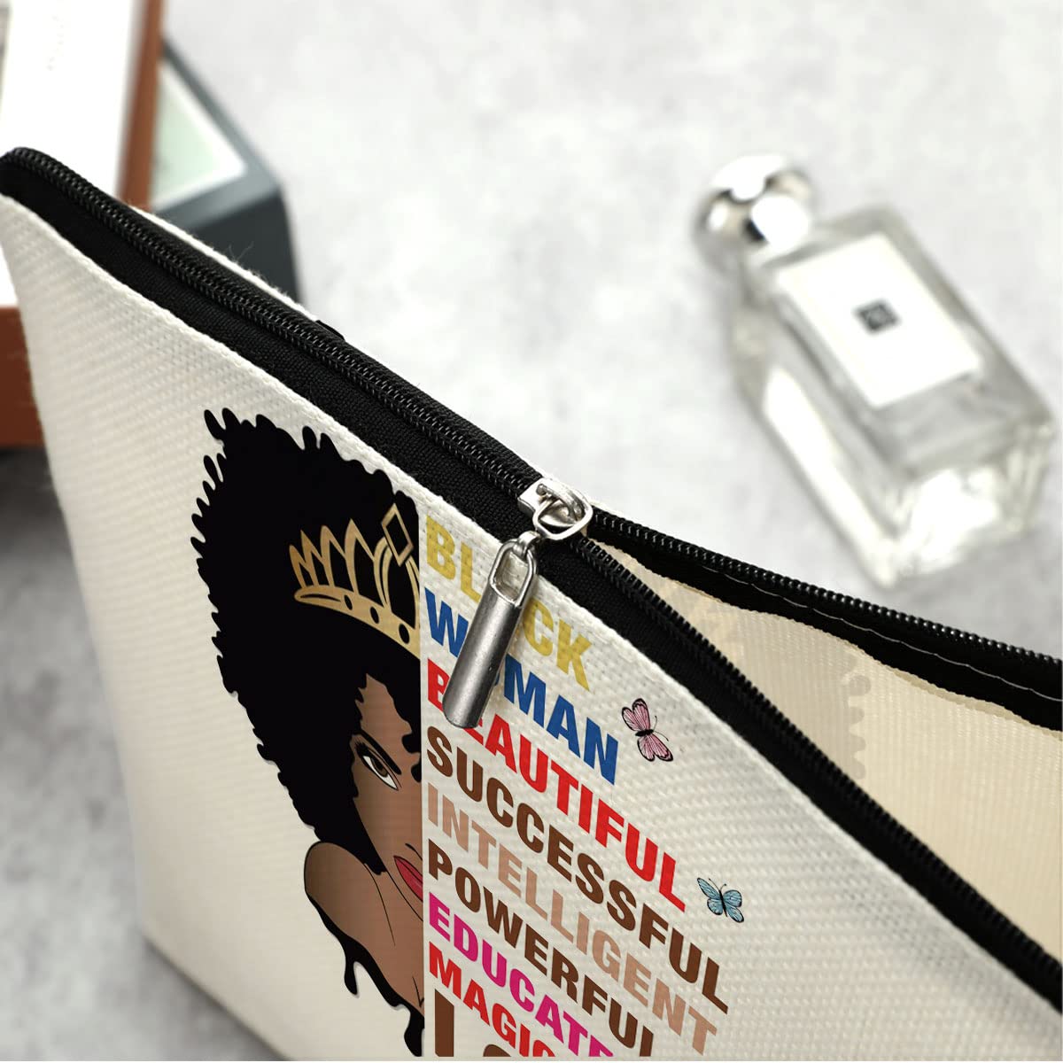 Black Woman Makeup Bag Afro Black Girl African American Cosmetic Bag Inspirational Gifts for Women Mom Sister Daughter Best Friends Nurse Coworker Bridesmaid Birthday Graduation Friendship Christmas