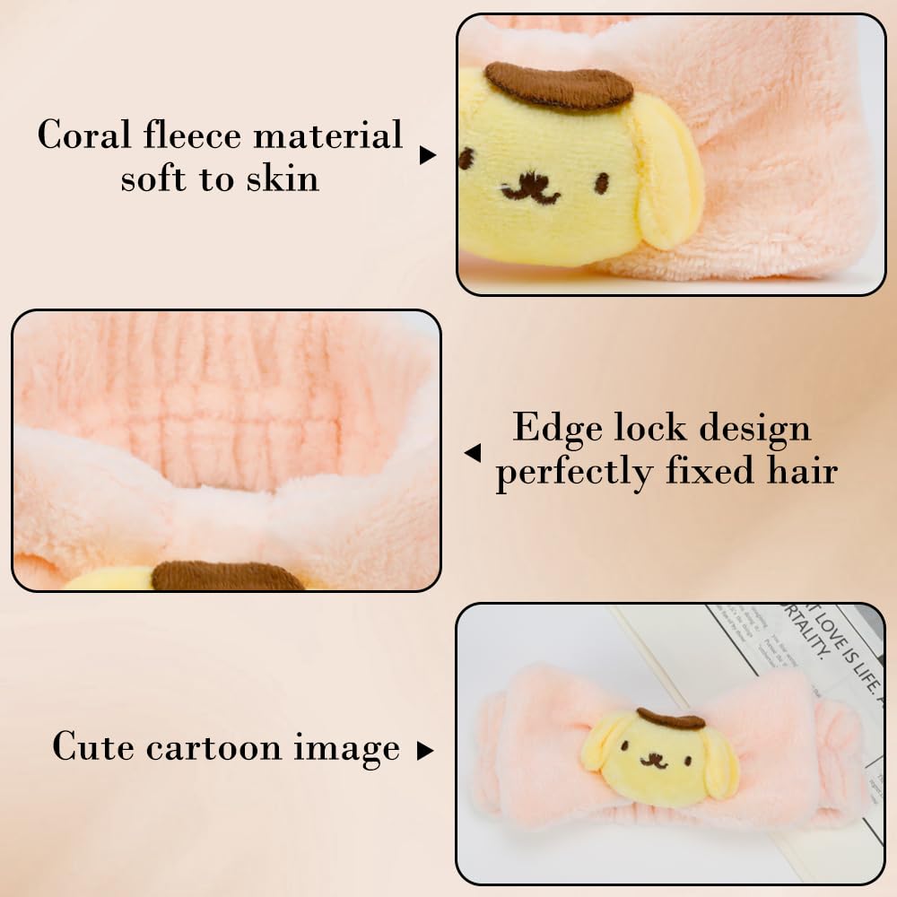 PERFECTSIGHT Kawaii Headband for Washing Face Cute Soft Coral Skincare Makeup Headband SPA Headbands for Pajama Parties Makeup and Face Washing Suitable for Girls Women, Kitty+Purin